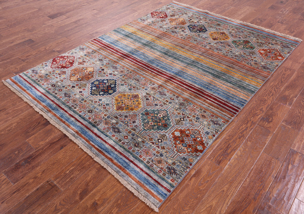 5' 8" X 7' 11" Handmade Khorjin Super Kazak Wool Rug - Q12306