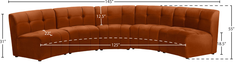 Limitless Velvet Upholstered 5-Piece Modular Sectional, Cognac