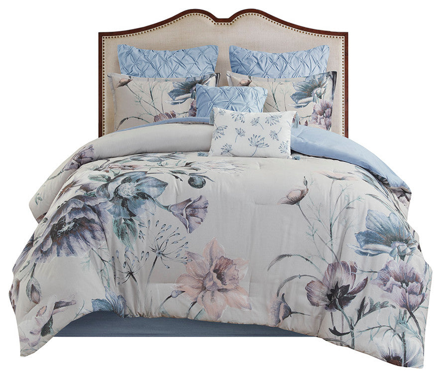 Madison Park Cassandra Shabby Chic Floral Cotton Comforter Set, Blue