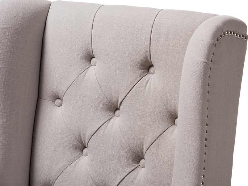 Cedulie French Provincial Beige Fabric Upholstered Whitewashed Oak Lounge Chair