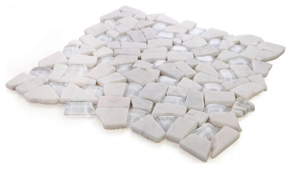 Carrara Marble & Glossy Glass Moasic Tile, Flooring Floors Walls, Carrara White