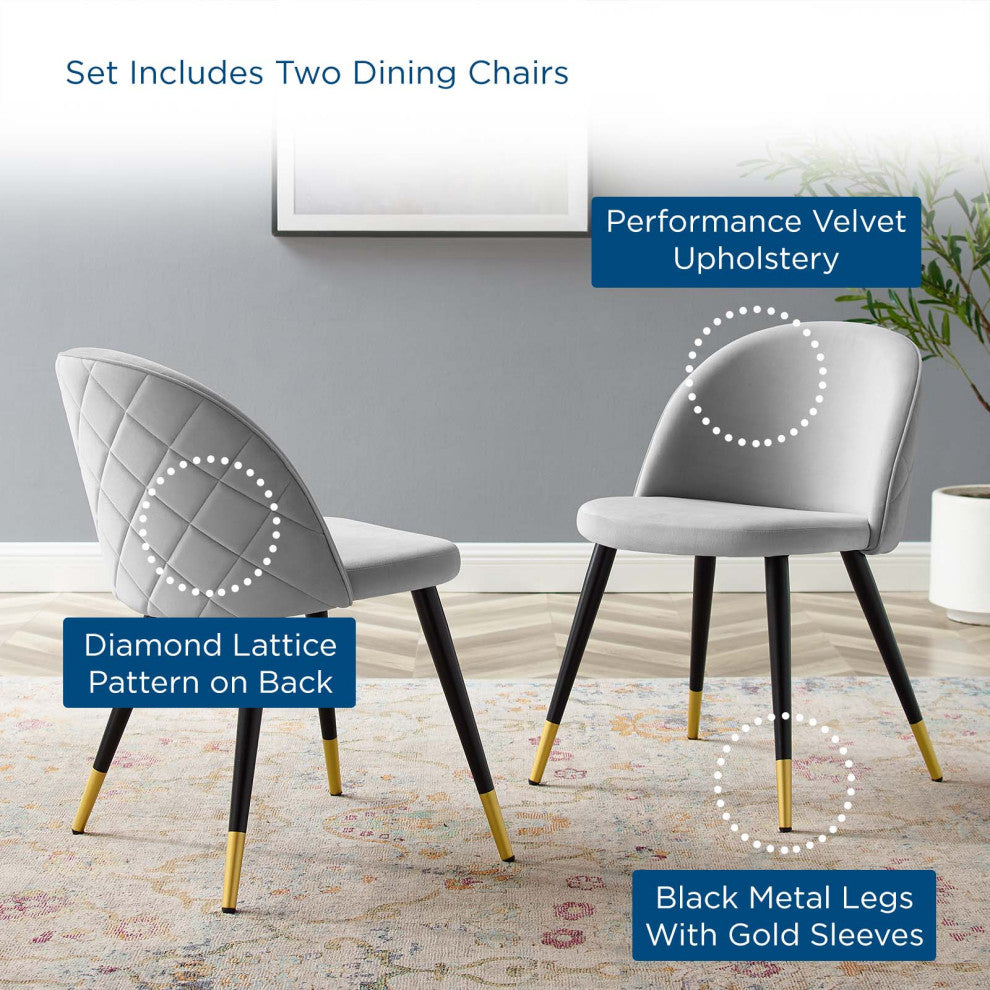 Side Dining Chair, Set of 2, Velvet, Gray, Modern, Cafe Bistro Restaurant