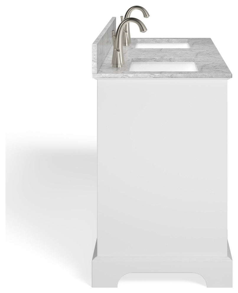 Cascade Bath Vanity, White, 60", Brushed Nickel Hardware, Double, Freestanding