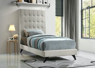 Elly Velvet Upholstered Bed, Cream, Twin