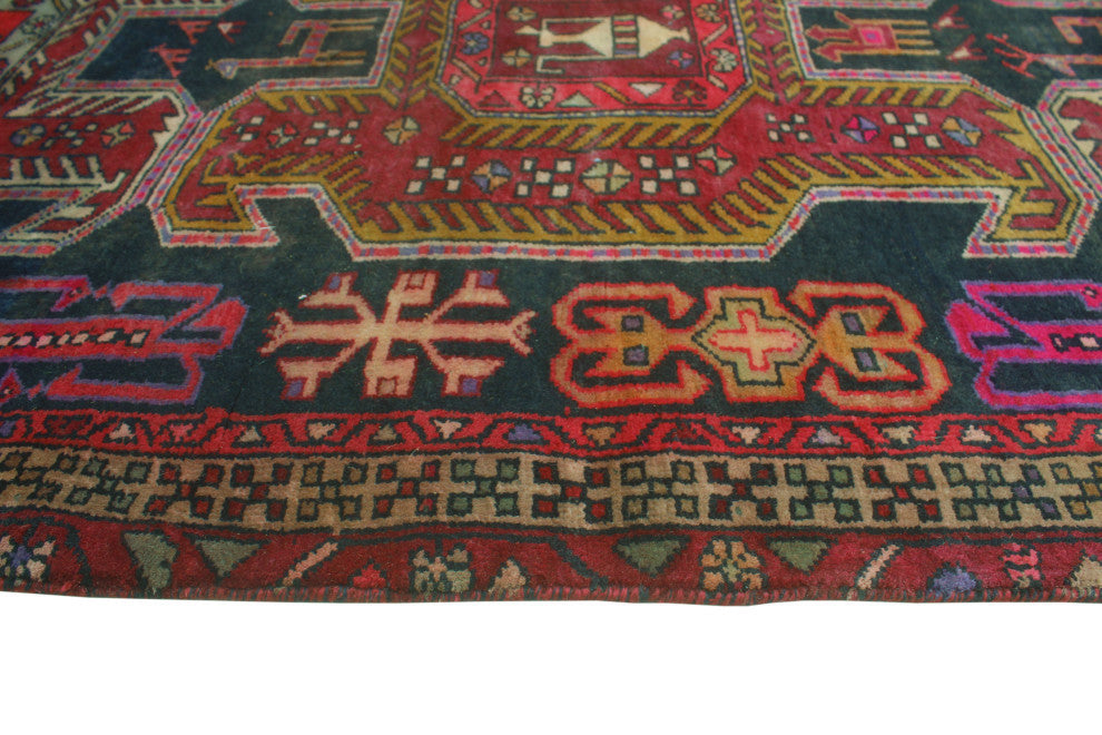 Fine Vintage Distressed Diano Charcoal/Burgundy Runner, 3'7x10'6