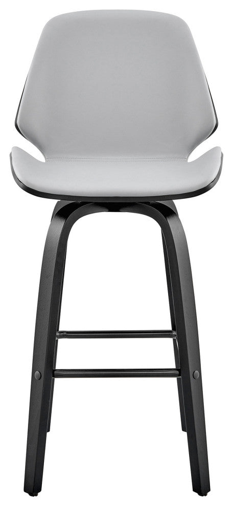 26" Gray Faux Leather Swivel Seat Wooden Bar Stool
