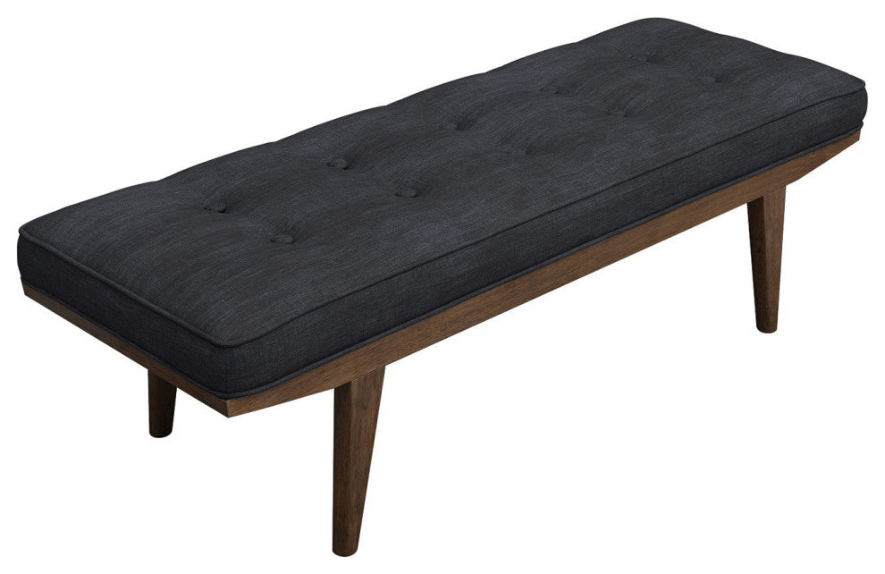 Upholstered Tufted Bench, Taupe And Natural