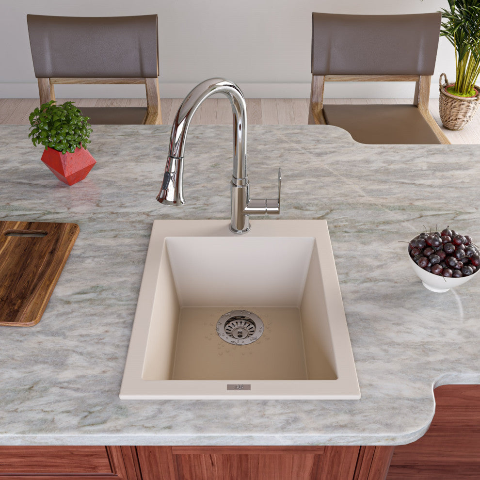 ALFI brand AB1720DI-B Biscuit 17" Drop-In Rectangular Granite Prep Sink