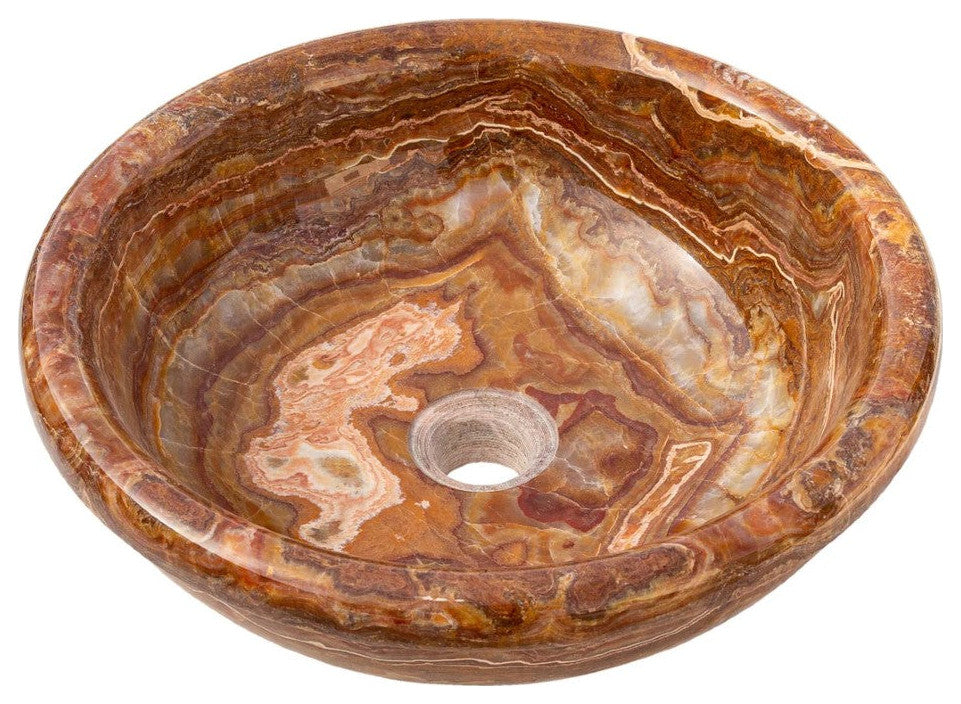 Brown Onyx Translucent Natural Stone Drop-in Vessel Sink Polished  (D)16" (H)6"