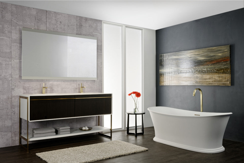 Cloud 01 - 62 x 30 Freestanding Soaking Solid Surface Bathtub, Matte White