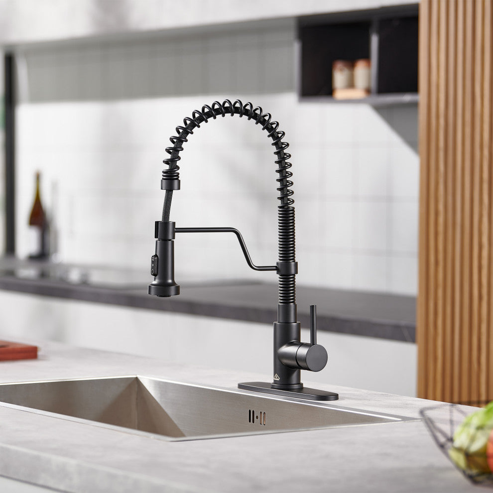Single Handle Kitchen Faucet 1.8 GPM with Pull Down with Three Functions, Matte Black
