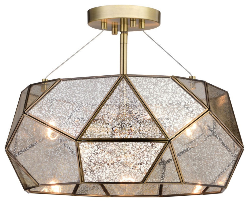 Euclid 16-In. 3 Light Semi-Flush Mount Aged Brass