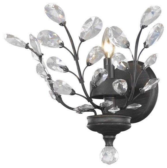 Elegant Orchid Wall Sconce, Dark Bronze Finish With Royal Cut Crystal
