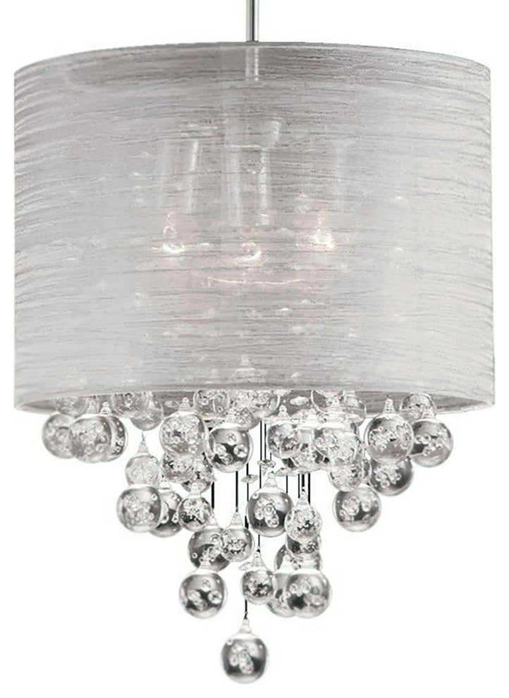3 Light Incandescent Polished Chrome Crystal Pendant w/ Silver Organza Shade