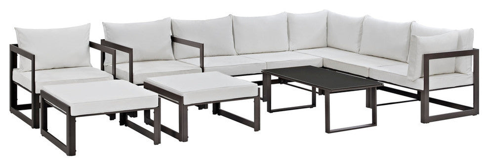 Modern Urban Contemporary Outdoor Patio Sectional Sofa Set, Brown White Fabric