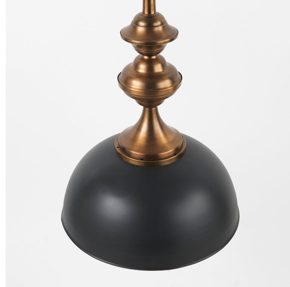 Willson 17Lx17Wx29H Black Iron With Antique Brass Dome Pendant Light
