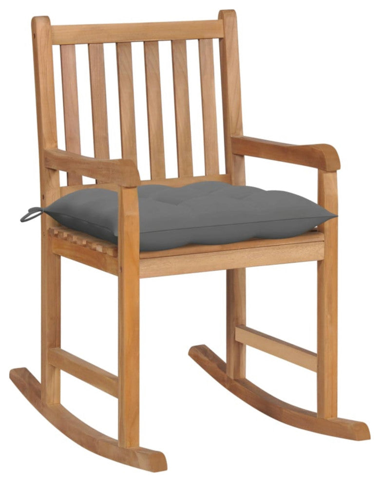 Vidaxl Rocking Chair With Gray Cushion Solid Teak Wood