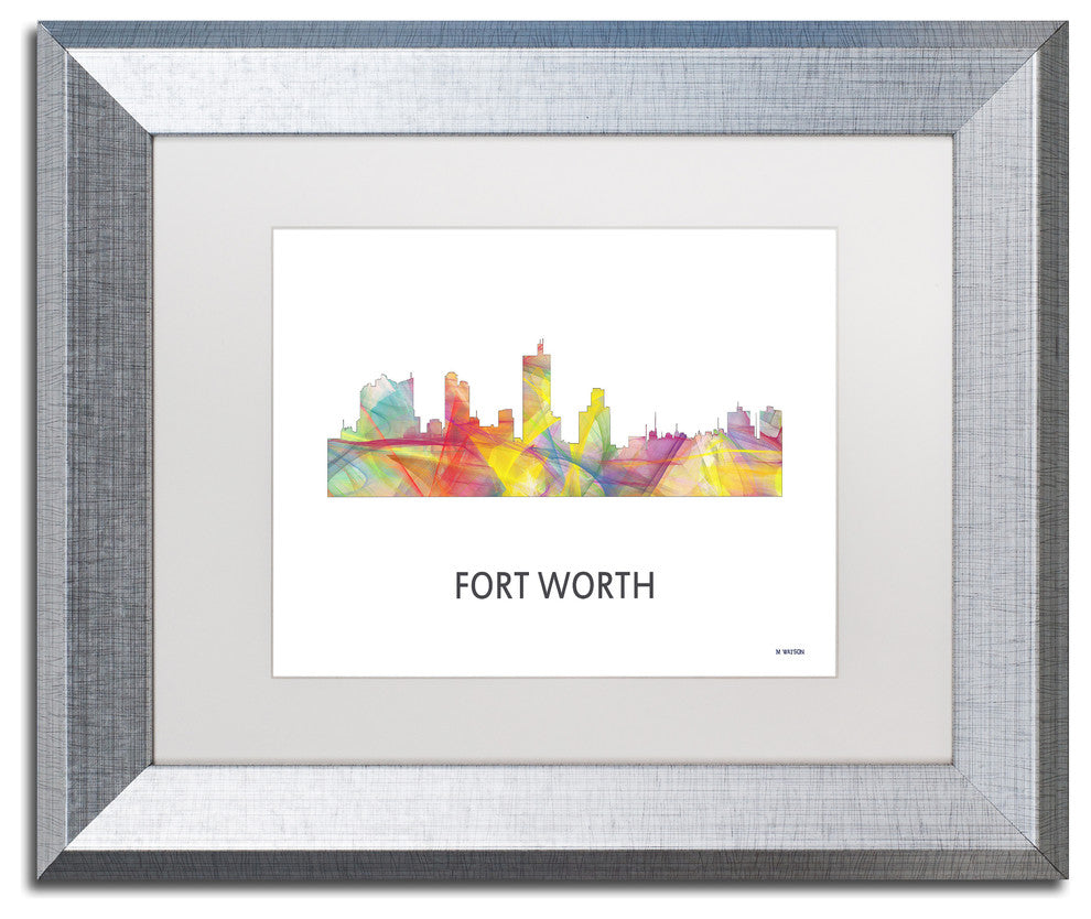 'Fort Worth Texas Skyline Wb 1' Framed Art, Silver Frame, White Matte, 14x11