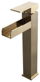 Contemporary Single Handle Waterfall Spout Bathroom Vessel Sink Faucet, Brushed Gold