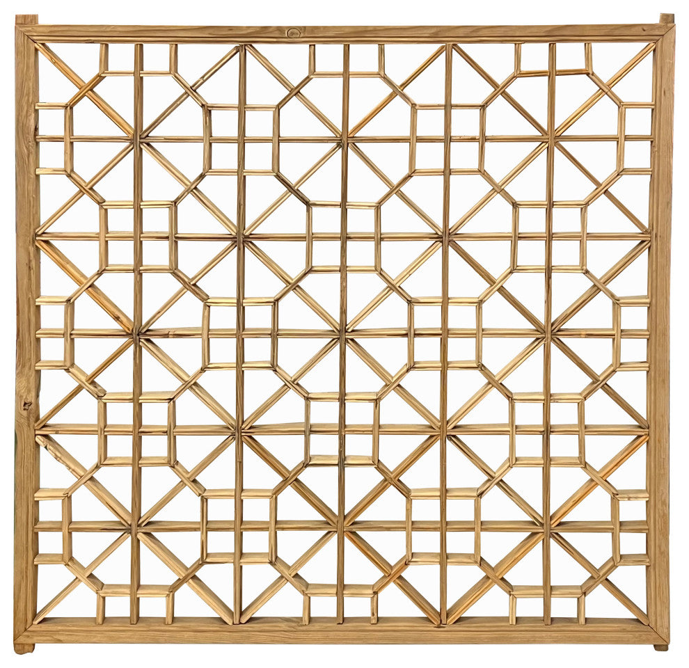 Vintage Restored Oriental Zen Geometric Rustic Raw Wood Wall Panel Hws3463