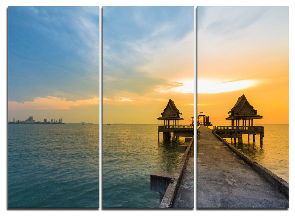 "Walking Path to Temple in the Sea" Metal Wall Art, 3 Panels, 36"x28"