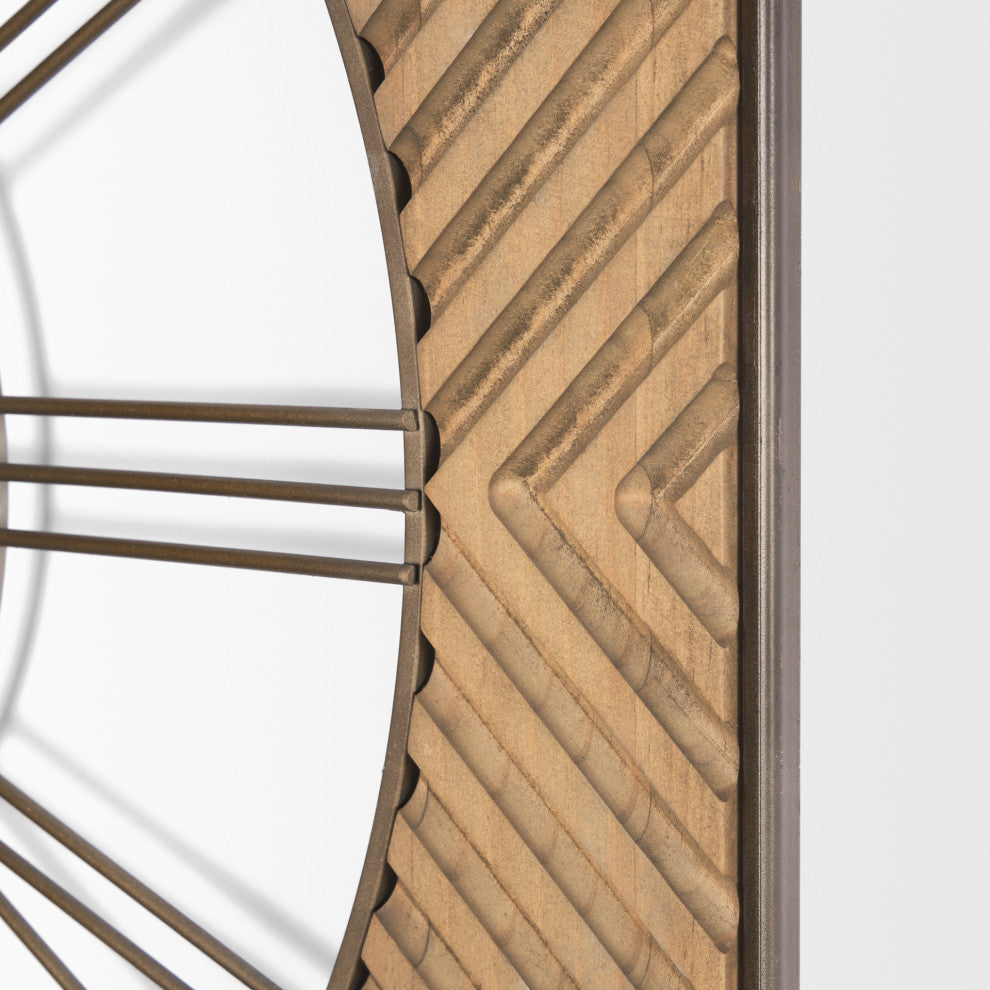Rondell Light Brown Wood With Gold Metal Wall Clock