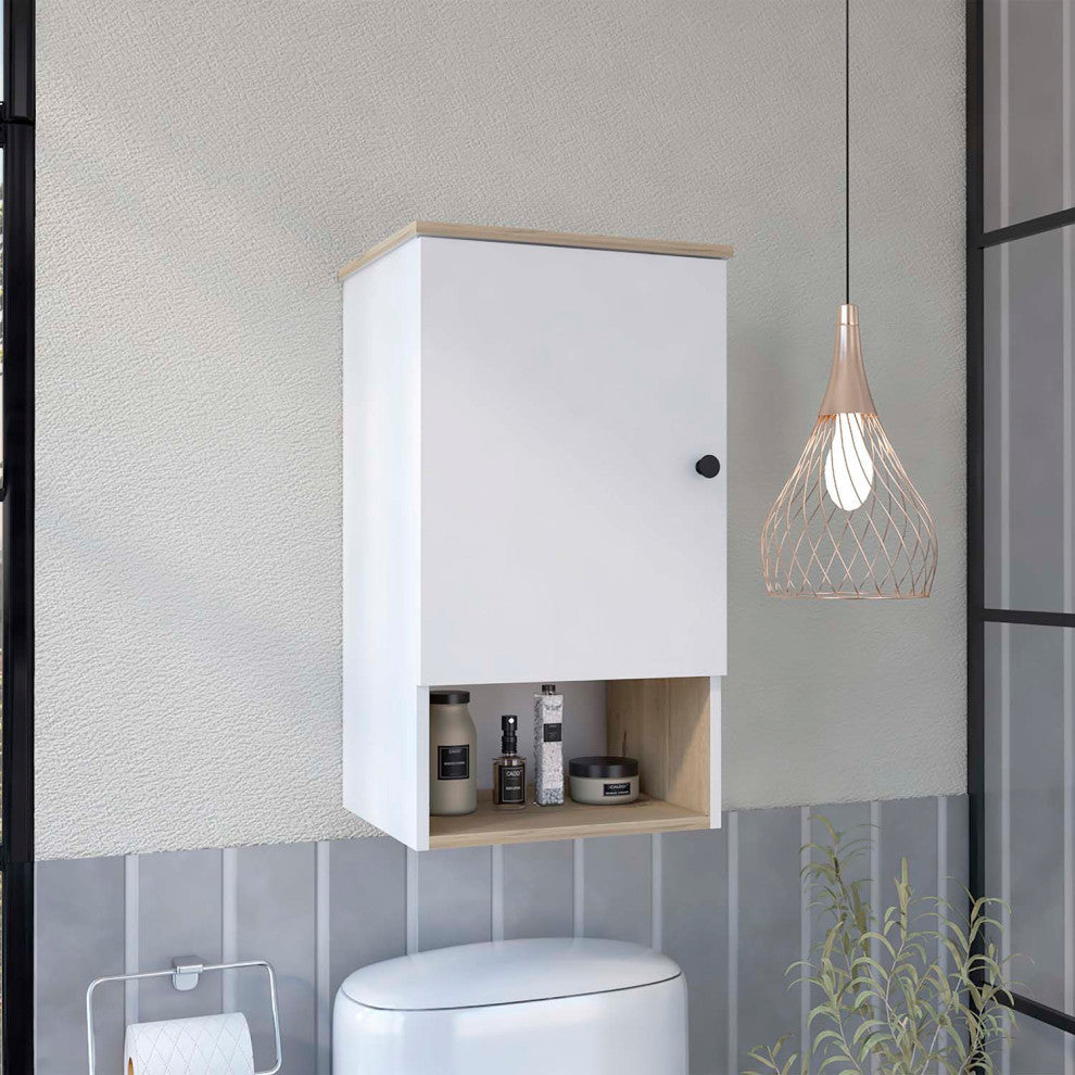 Alaska Medicine Cabinet with Open Shelf, Light Oak/ White