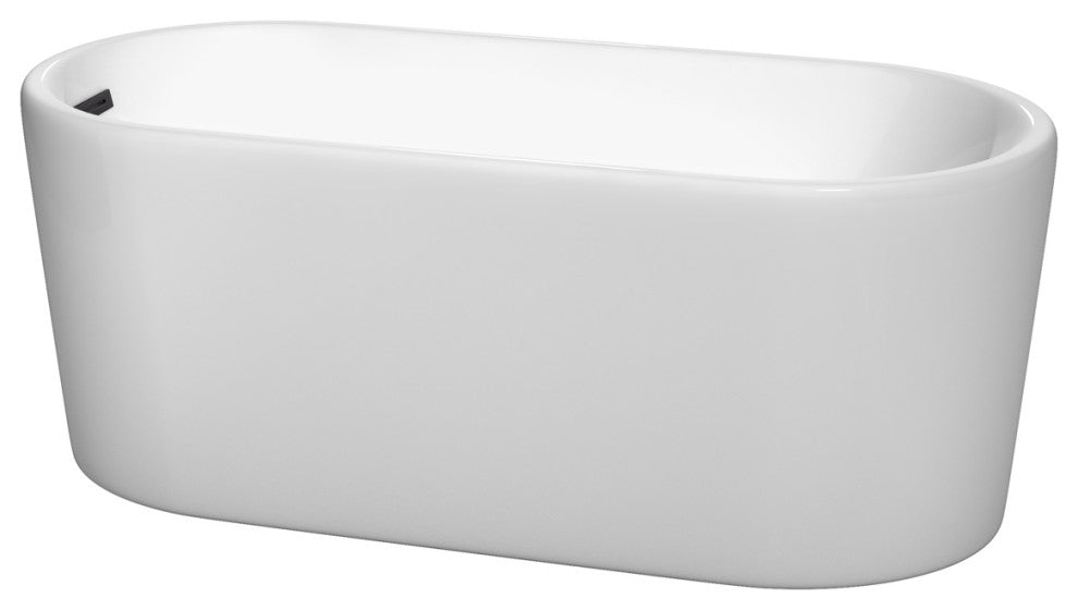 Ursula 59" Freestanding White Bathtub, Matte Black Drain and Overflow Trim
