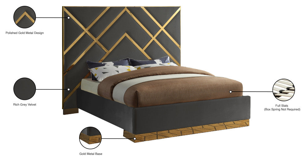 Vector Upholstered Bed, Gray, King, Velvet