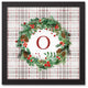 Holiday Gray Plaid Monogram Wreath O 12x12 Black Framed Canvas