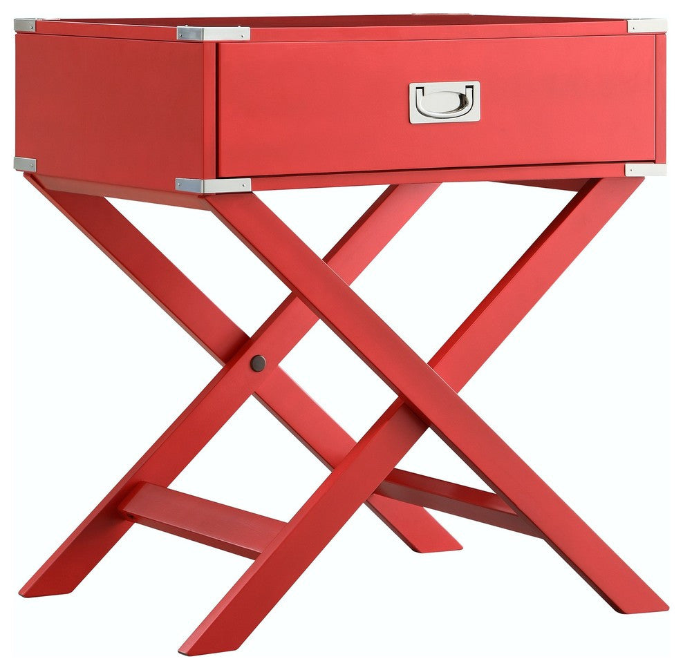 Alastair Wood Campaign Accent Table Nightstand, Red