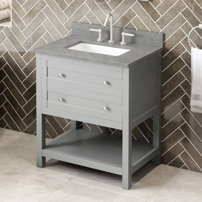 Astoria Transitional 30" Grey Vanity, Steel Grey Cultured Marble Vanity Top