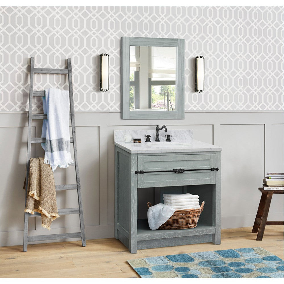 30" Single Vanity, Gray Ash, White Carrara Top, Oval Sink