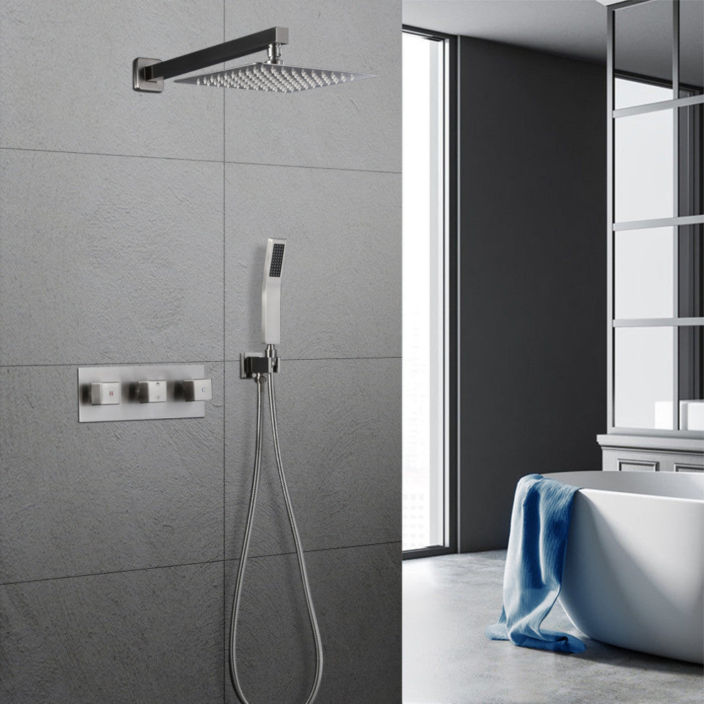 Givingtree 2 Functions,3 Knob Handles Shower Systems 12 in,Brushed Nickel