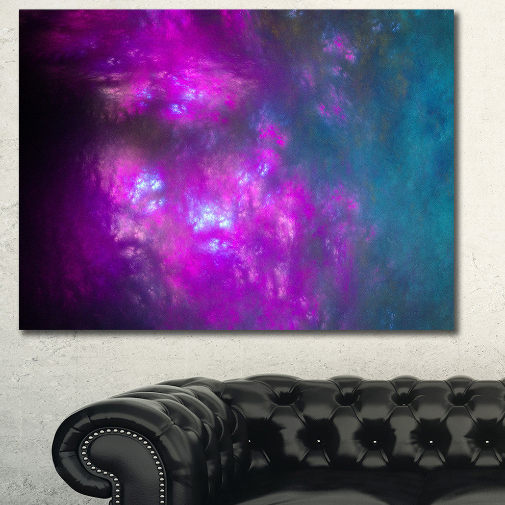 Purple Blue Starry Fractal Sky, Oversized Abstract Canvas Art Print, 60x40