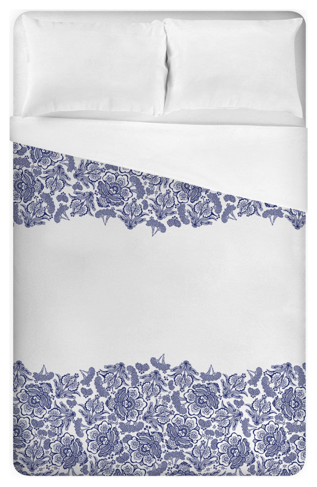 Blue Floral Lace King Brushed Poly Duvet