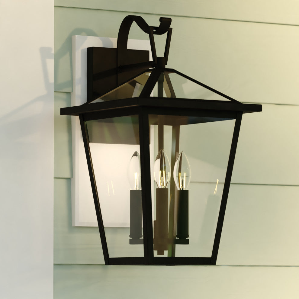 Derby 10-in W 3 Light Dusk to Dawn Matte Black Outdoor Wall Lantern Clear Glass