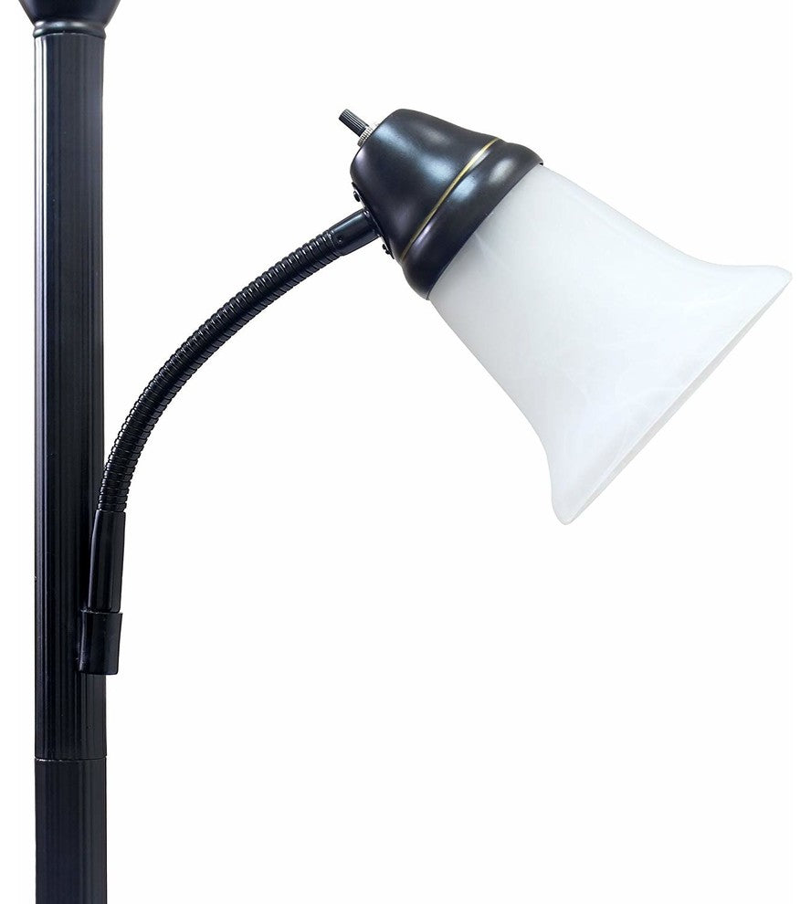 2-Light Mother Daughter Floor Lamp With White Marble Glass, Restoration Bronze