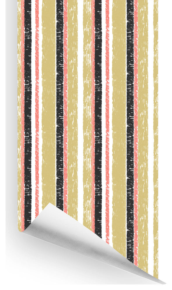 Birch Stripe Wallcovering, Warm Multi, Roll, Peel and Stick