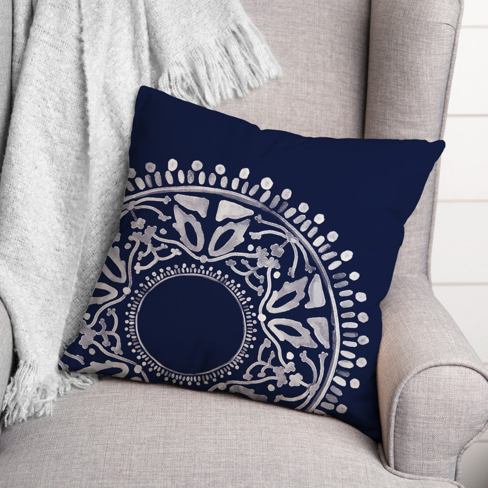 Navy Boho Circle 18x18 Indoor/Outdoor Pillow