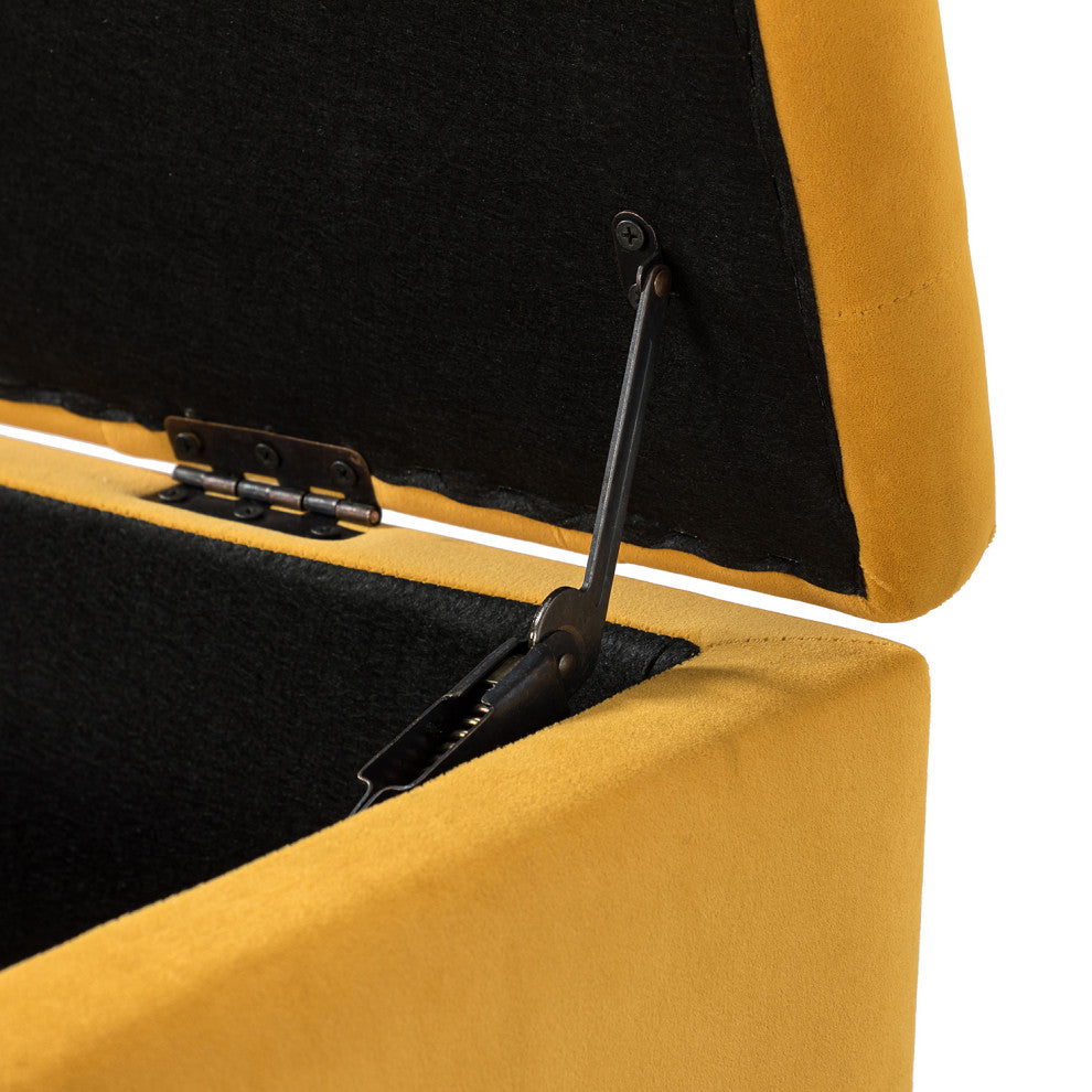 Button-tufted Storage Bench with Nailhead Trim, Mustard