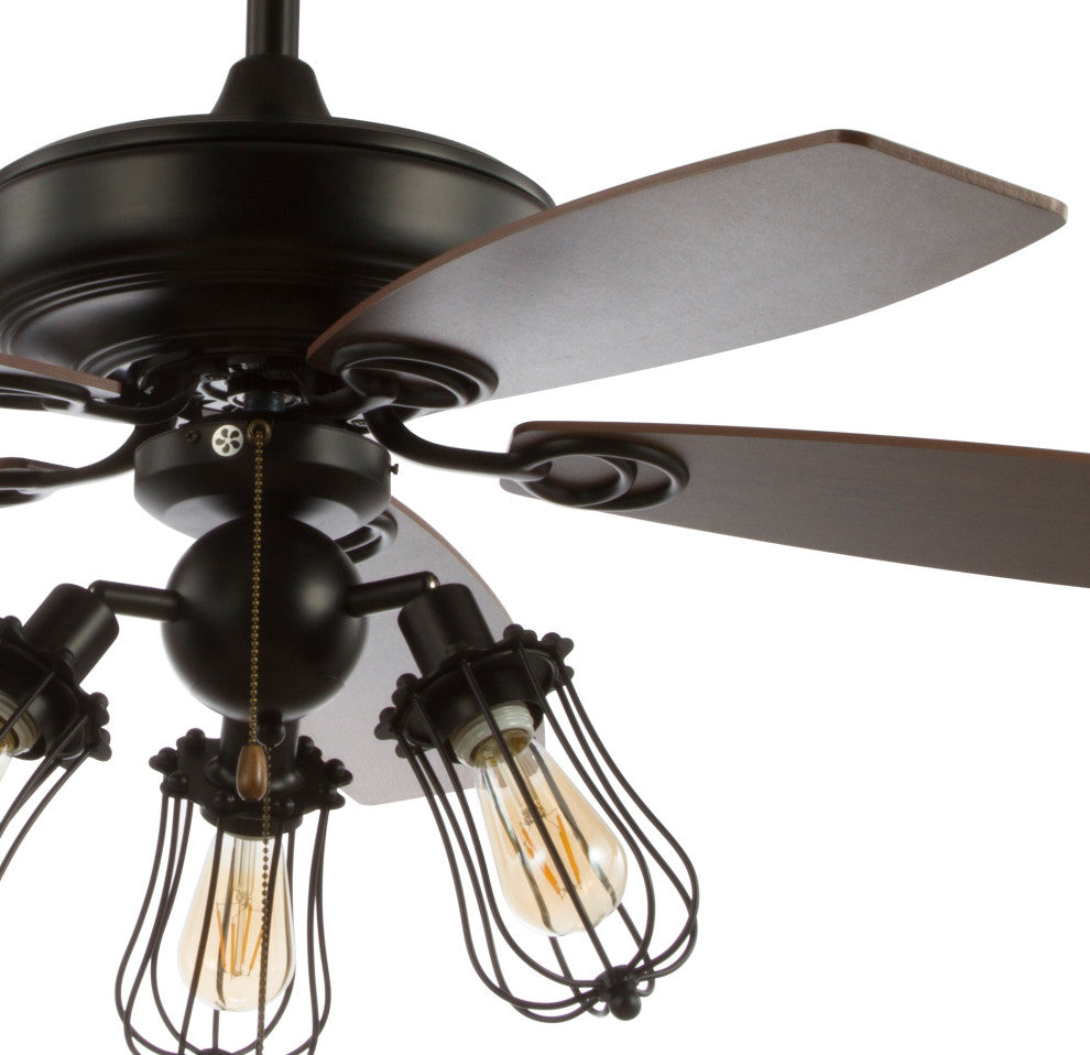 Lucas 52" Caged 3-Light Metal and Wood LED Ceiling Fan, Black