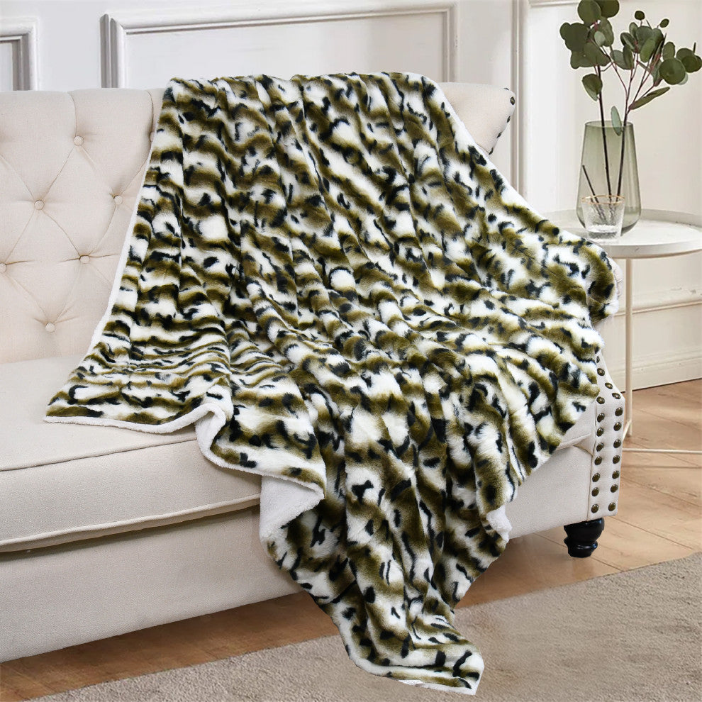 Elite Faux Fur Throw Blanket With Sherpa Backing, Amara, 50" X 60"
