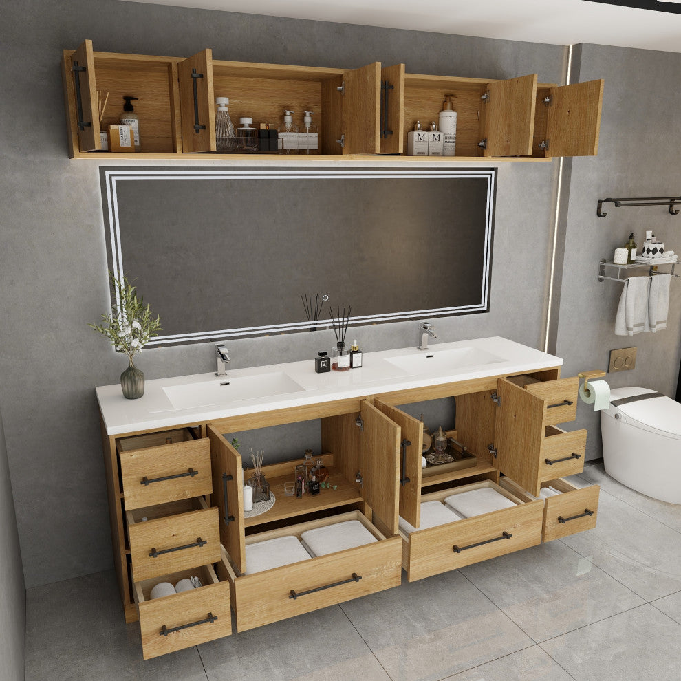 Victoria 84" Solid Wood Bath Vanity, Double Sink, Oak
