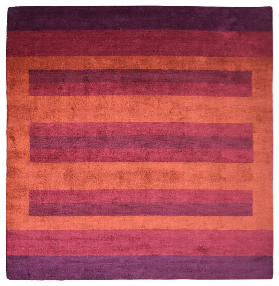 HAND KNOTTED LOOM SILK ECO-FRIENDLY AREA RUGS -10'x10',Square ,Rust,Contemporary