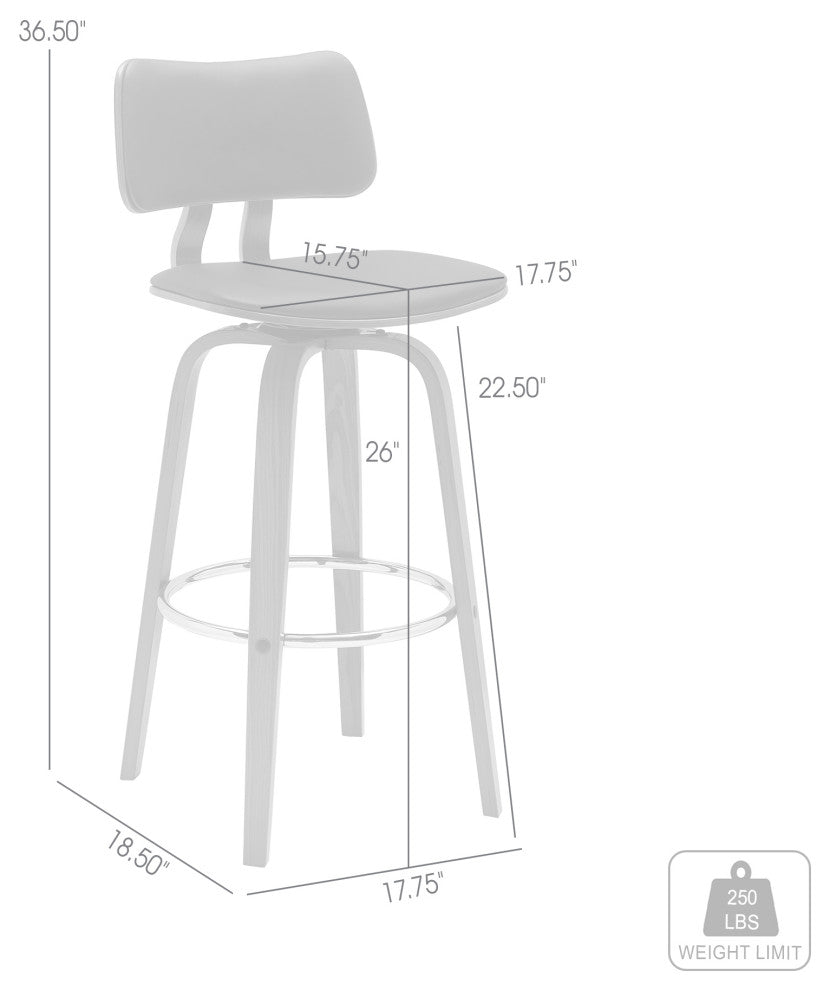 Pico 26" Swivel Walnut Wood Counter Stool, Brown Faux Leather With Chrome, 26
