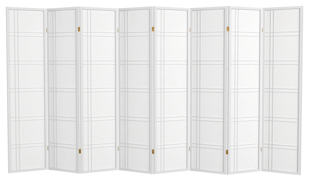 6' Tall Double Cross Shoji Screen, White, 8 Panels