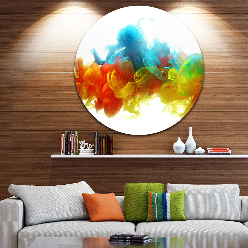 Colorful Ink In Water, Abstract Large Disc Metal Wall Art, 11"