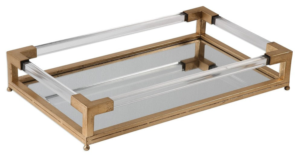 Uttermost Balkan Metal Acrylic Mirrored Decorative Tray in Antique Gold