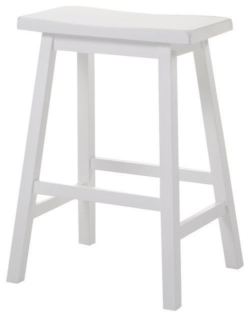 18"x16"x29" White Rubber Wood Bar Stool, Set of 2